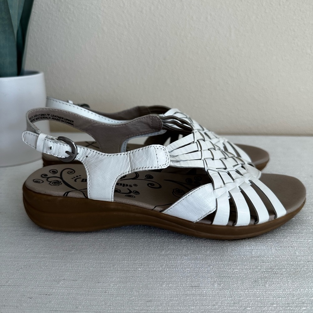 Bare Traps Jabber White Leather Netted Ankle Strap Sandals Women’s 7W
